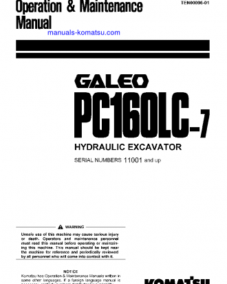PC160LC-7(JPN) S/N 11001-11198 Operation manual (English)