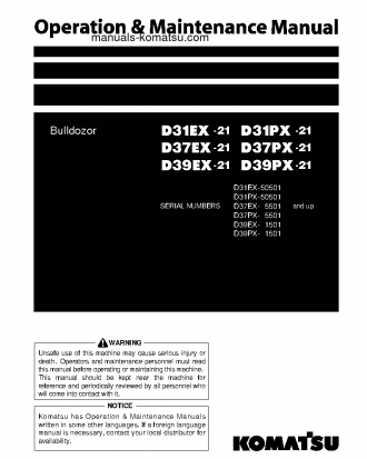 D31EX-21(JPN) S/N 50501-UP Operation manual (English)