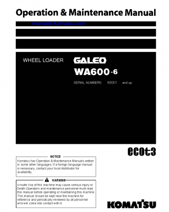 WA600-6(JPN) S/N 60001-60360 Operation manual (English)