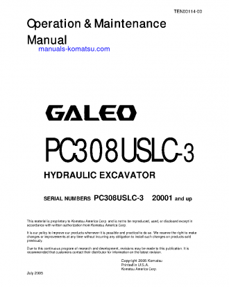 PC308USLC-3(JPN) S/N 20001-UP Operation manual (English)