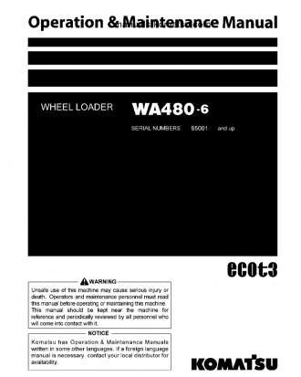 WA480-6(JPN) S/N 85001-UP Operation manual (English)