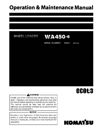 WA450-6(JPN)-FOR N. AMERICA S/N 66001-UP Operation manual (English)