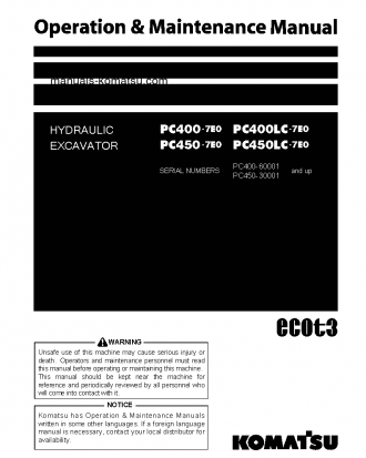 PC400-7(JPN)-E0, WORK EQUIPMENT GREASE 500H S/N 60001-UP Operation manual (English)