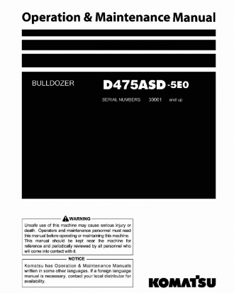 D475ASD-5(JPN)-E0, SUPER DOZER S/N 30001-30070 Operation manual (English)