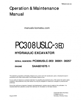 PC308USLC-3(JPN)-E0 S/N 30001-30257 Operation manual (English)