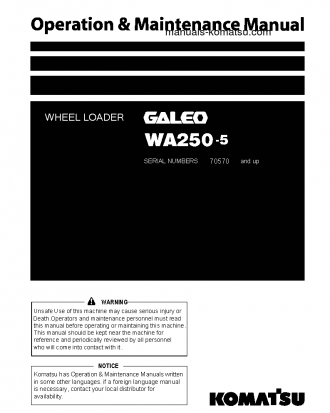 WA250-5(JPN) S/N 70570-72301 Operation manual (English)