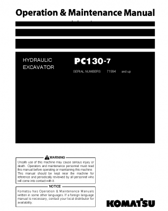 PC130-7(JPN) S/N 71994-UP Operation manual (English)