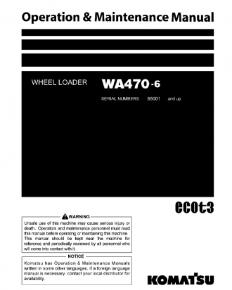 WA470-6(JPN) S/N 85001-85401 Operation manual (English)