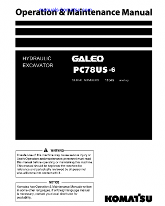 PC78US-6(JPN) S/N 11049-UP Operation manual (English)