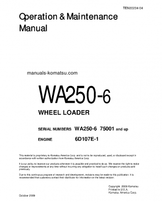 WA250-6(JPN)-FOR N. AMERICA S/N 75001-75812 Operation manual (English)