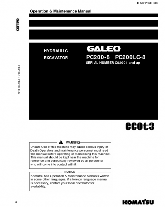 PC200LC-8(THA)-ECOT S/N C62001-UP Operation manual (English)