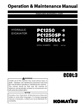 PC1250LC-8(JPN) S/N 30052-30152 Operation manual (English)