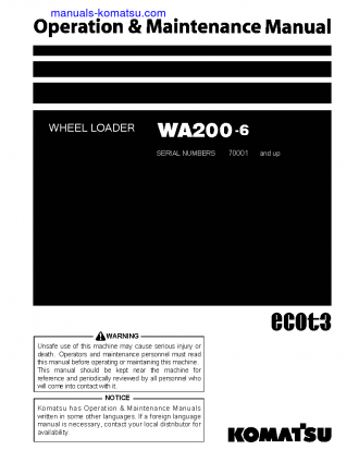 WA200-6(JPN)-FOR N. AMERICA S/N 70001-71005 Operation manual (English)