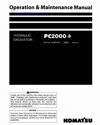 PC2000-8(JPN)--30C DEGREE S/N 20001-UP Operation manual (English)