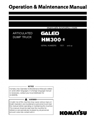 HM300-1(JPN) S/N 1001-1259 Operation manual (English)
