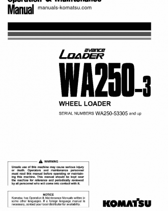WA250-3(JPN) S/N 53305-UP Operation manual (English)