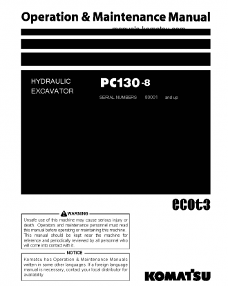PC130-8(JPN) S/N 80001-82502 Operation manual (English)