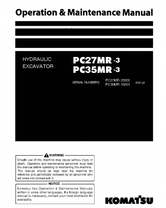 PC27MR-3(JPN)-FOR CAB S/N 20002-20500 Operation manual (English)