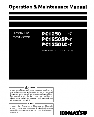 PC1250LC-7(JPN) S/N 20001-UP Operation manual (English)