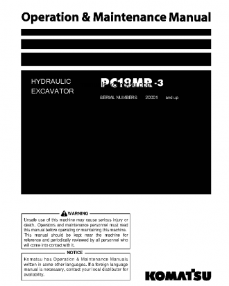 PC18MR-3(JPN) S/N 20001-20993 Operation manual (English)