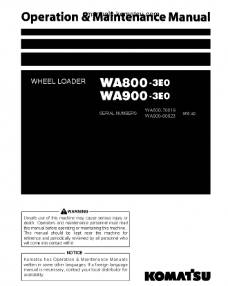 WA800-3(JPN)-E0 S/N 70019-70027 Operation manual (English)