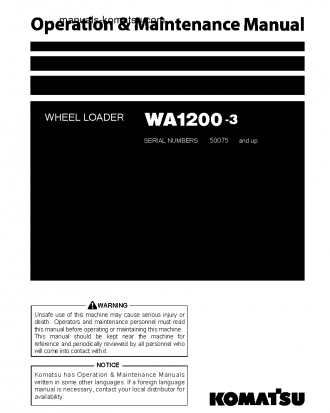 WA1200-3(JPN) S/N 50075-50101 Operation manual (English)