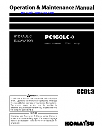 PC160LC-8(JPN)-WORK EQUIPMENT GREASE 500H S/N 25001-25055 Operation manual (English)