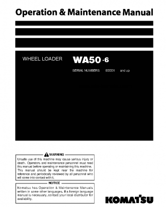 WA50-6(JPN) S/N 60001-60516 Operation manual (English)