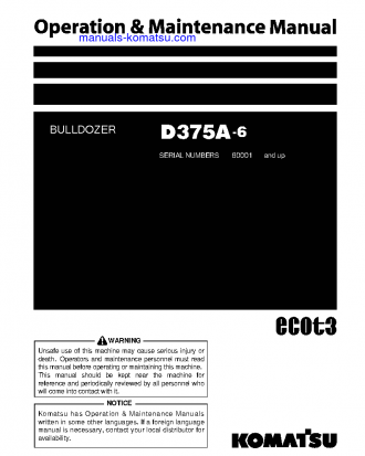 D375A-6(JPN) S/N 60001-60017 Operation manual (English)