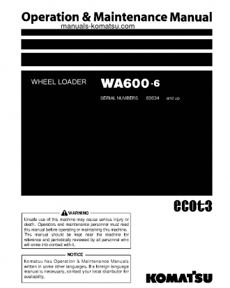 WA600-6(JPN) S/N 60634-60731 Operation manual (English)