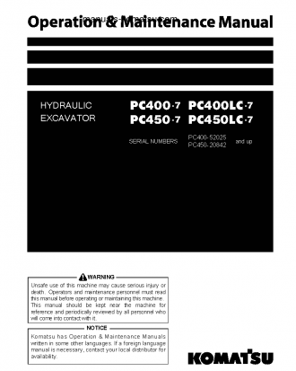 PC450-7(JPN) S/N 20842-UP Operation manual (English)
