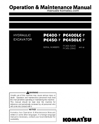 PC400-7(JPN)-7-SEGMENT- MONITOR S/N 52025-UP Operation manual (English)