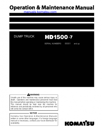 HD1500-7(JPN) S/N 80001-80232 Operation manual (English)