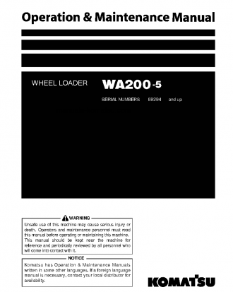 WA200-5(JPN) S/N 69294-69298 Operation manual (English)