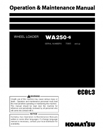 WA250-6(JPN)-FOR N. AMERICA S/N 75865-UP Operation manual (English)