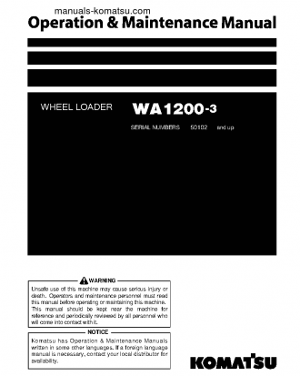 WA1200-3(JPN) S/N 50102-UP Operation manual (English)