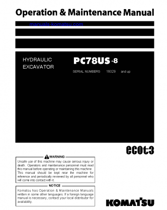 PC78US-8(JPN) S/N 16029-16832 Operation manual (English)