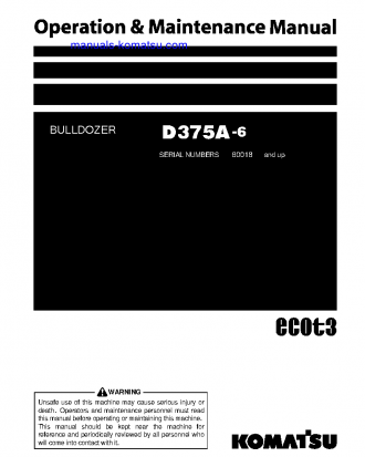 D375A-6(JPN)-ONE-WAY STEERING LEVER S/N 60018-60533 Operation manual (English)