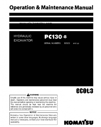 PC130-8(JPN) S/N 82503-82554 Operation manual (English)