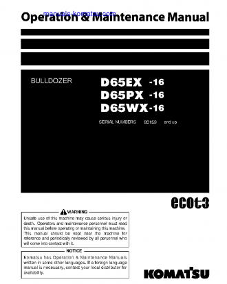 D65PX-16(JPN) S/N 80159-82436 Operation manual (English)