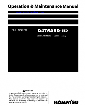 D475ASD-5(JPN)-E0, SUPER DOZER S/N 30134-30519 Operation manual (English)