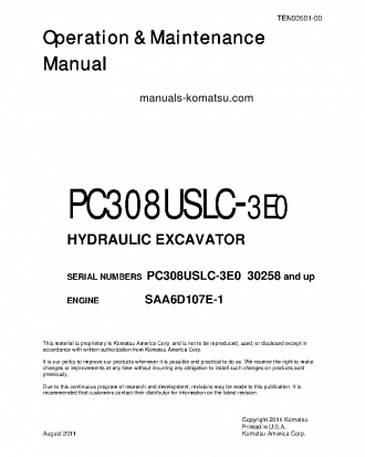 PC308USLC-3(JPN)-E0 S/N 30258-UP Operation manual (English)