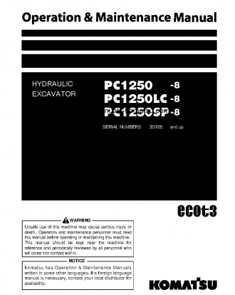 PC1250LC-8(JPN) S/N 30165-UP Operation manual (English)