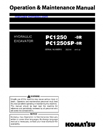 PC1250-8(JPN)-R S/N 35214-UP Operation manual (English)