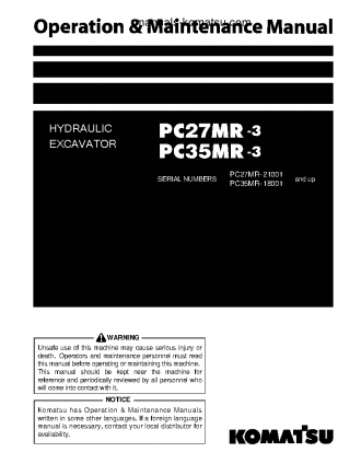 PC35MR-3(JPN)-FOR CAB S/N 18001-18227 Operation manual (English)