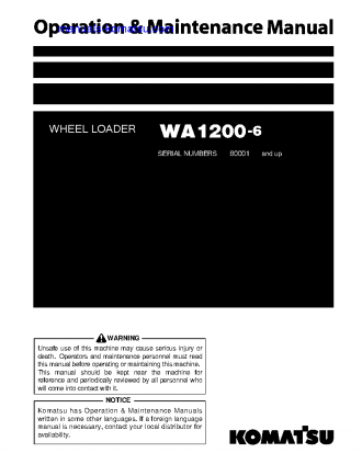 WA1200-6(JPN) S/N 60001-60076 Operation manual (English)