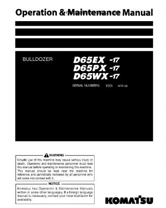 D65EX-17(JPN) S/N 1001-UP Operation manual (English)