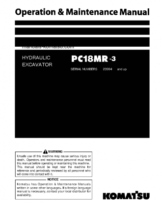 PC18MR-3(JPN) S/N 20994-21113 Operation manual (English)