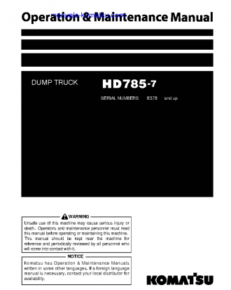 HD785-7(JPN)-FOR KAL S/N 8378-UP Operation manual (English)