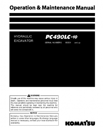 PC490LC-10(JPN) S/N 80001-UP Operation manual (English)